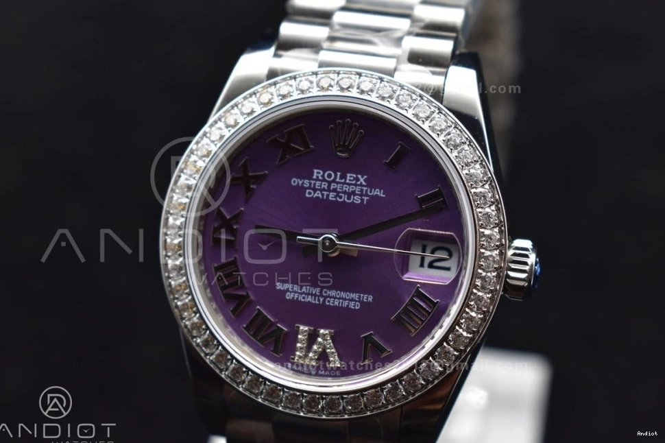 Style DateJust Markers BPF Dial on Bracelet Compact 31 278289 Purple President Ladies Steel 552 Bezel Roman 316L Diamonds 0811